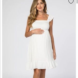 NWT PinkBlush White Smocked Maternity Dress